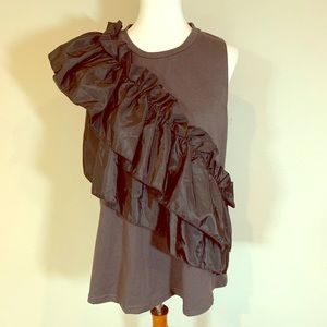 Black ruffle muscle tank